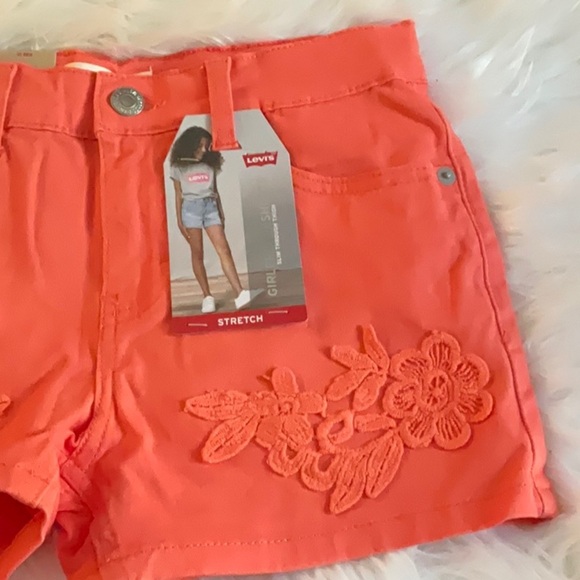Levi's Orange Jean Shorts with Embroidered Hem - Picture 3 of 6
